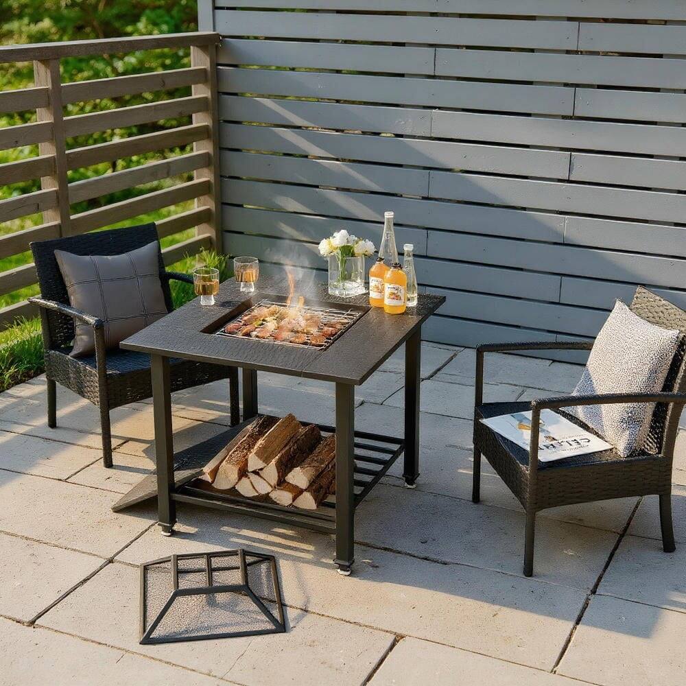 Front. Kadyn - Fire Pit Table Fire Bowl TableOutdoor Firepit Table31 Inch Outdoor Fire Pit Dining Table with Cooking BBQ Grate - Black.