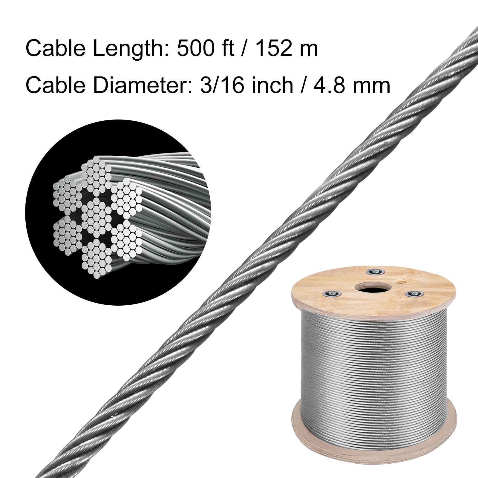 Cable Length: 500 ft / 152 m  
Cable Diameter: 3/16 inch / 4.8 mm