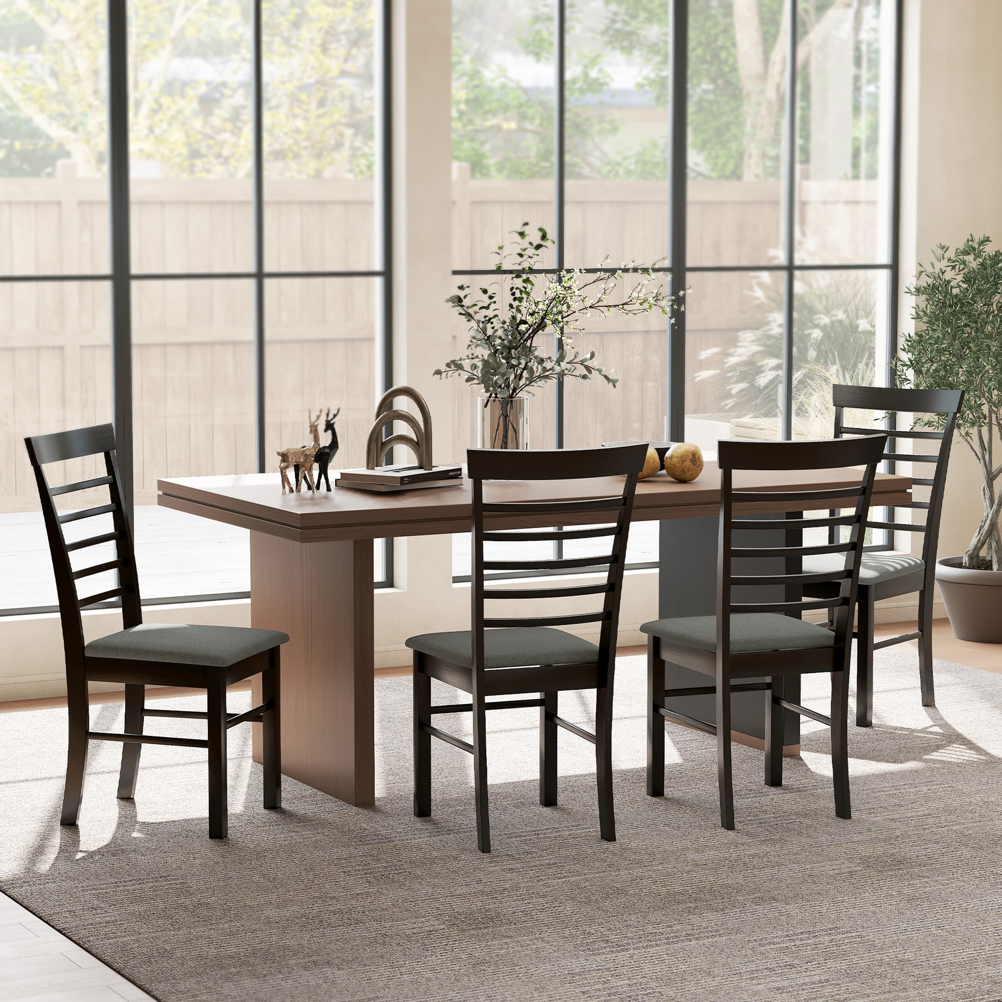 Photos - Chair HOMCOM  Dining  Set of 4, Farmhouse Upholstered Kitchen  with Rubber Wood Frame - Black 83A-293V81BK 