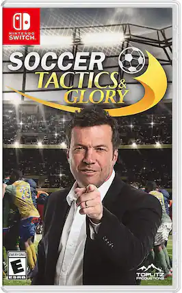 NINTENDO SWITCH. SOCCER TACTICS & GLORY. EVERYONE E ESRB. TOPLITZ PRODUCTIONS. - E (Everyone)