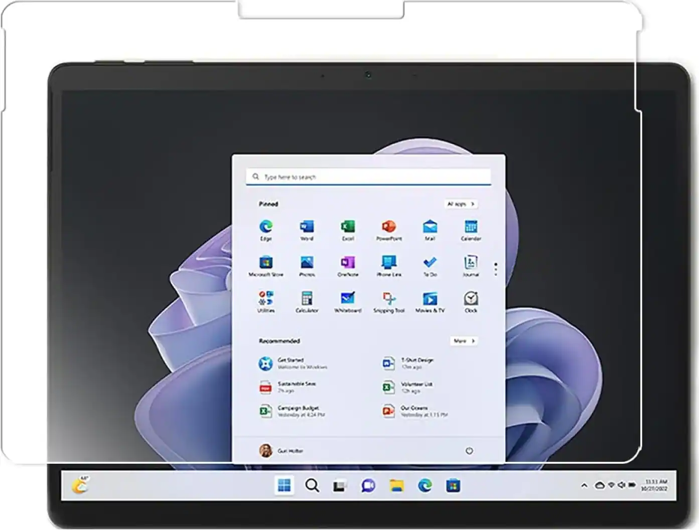 Type here to search, All apps, Word, Excel, PowerPoint, Mail, Calendar, Notepad, Calculator, Whiteboard, Snipping Tool, Movies & TV, Clock, Recommended, Get Started, Santa's List, Campaign Budget, Our Core, 11:31 AM, 3/21/2022