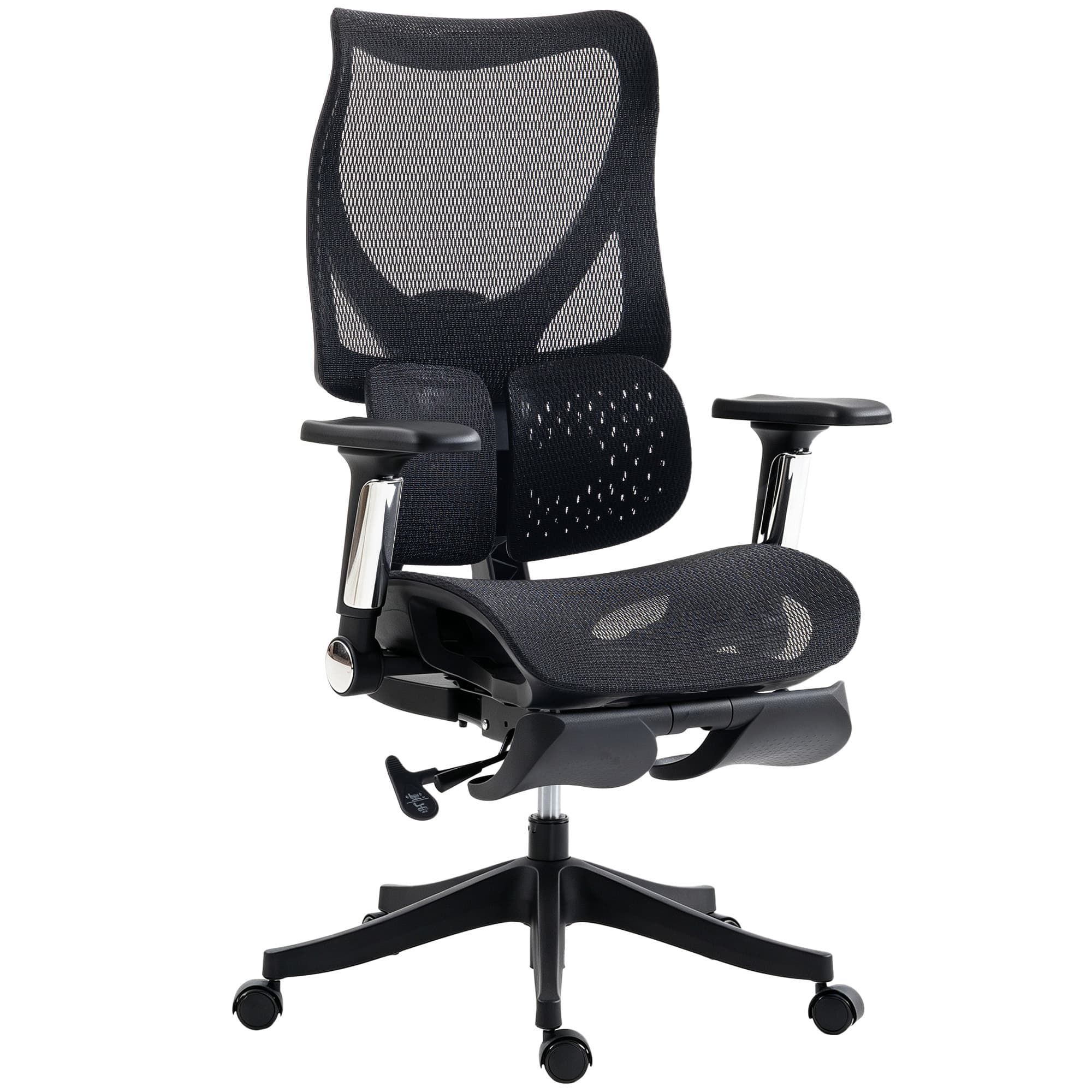 Homcom - Office Chair with Lumbar Support, Mesh Reclining Desk Chair with Footrest - Black