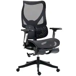 Homcom - Office Chair with Lumbar Support, Mesh Reclining Desk Chair with Footrest - Black