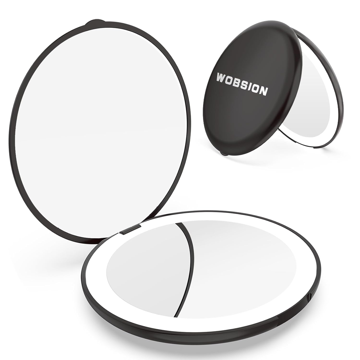 Stamp n Camp - WOBSION LED Lighted Travel Makeup Mirror, 1x/10x Magnification, Compact, Portable for Handbag, Purse, Pocket, 3.5 inch - 3.5inch Battery Black