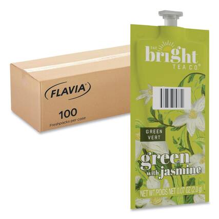 The Bright Tea Co. Flavia 100 Freshpacks per case Green Vert Green with Jasmine Net Wt/Poids Net 0.07 oz (2.0 g)