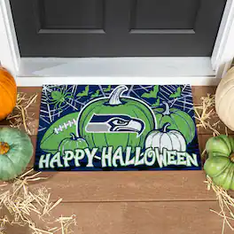 Evergreen Enterprises - Seattle Seahawks 28" x 16" Happy Halloween Turf Door Mat - Multicolor