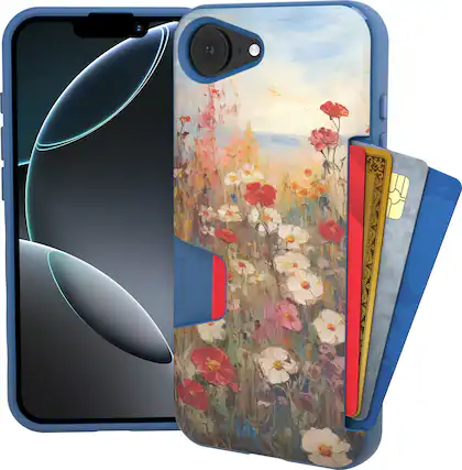 Front. Smartish - Smartish iPhone 17e/16e Wallet Case - Wallet Slayer Vol 1 - Slim Card Holder Cover - Wildflower Fields - Purple.