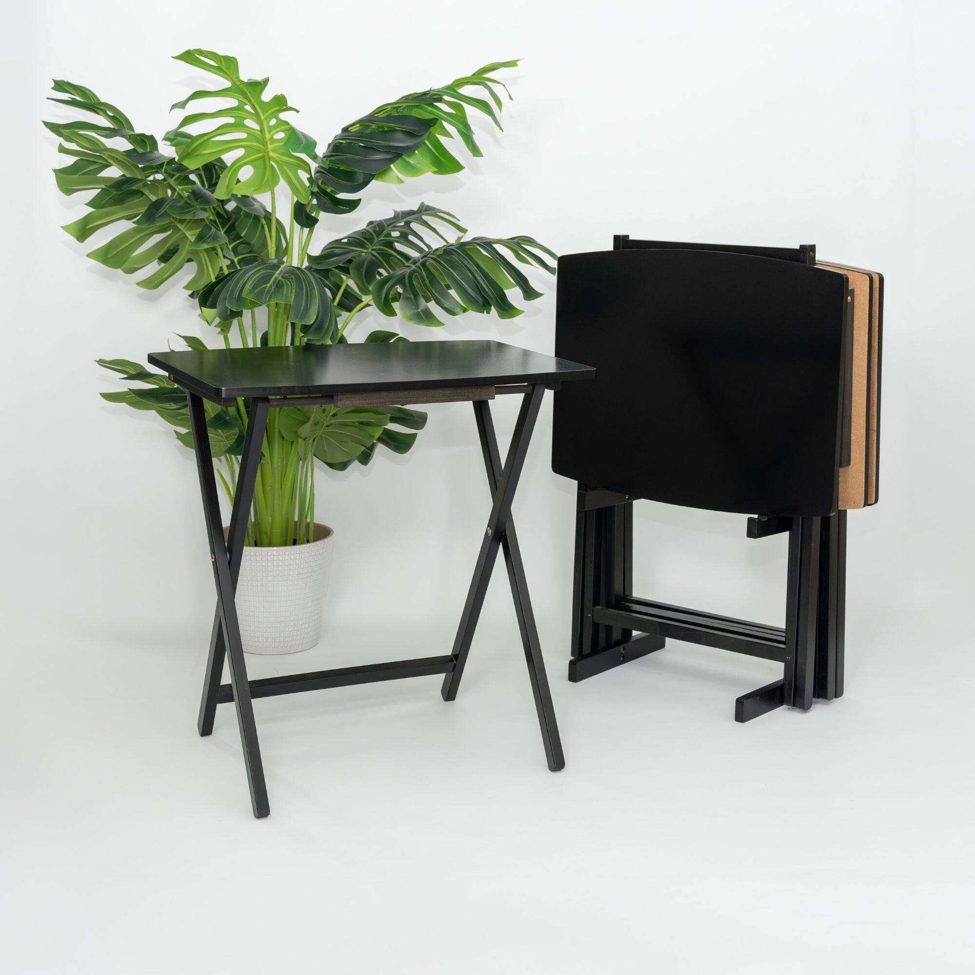 Alt View 2. PJ Wood - PJ Wood 5 Pack XL Oversize Tray Table Set for Living Room or Kitchen, Black - Black.