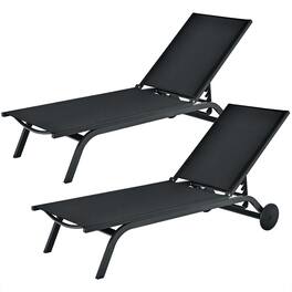 Costway - 2PCS Outdoor Patio Lounge Chair Chaise Recliner Aluminum Fabric Adjustable - Black