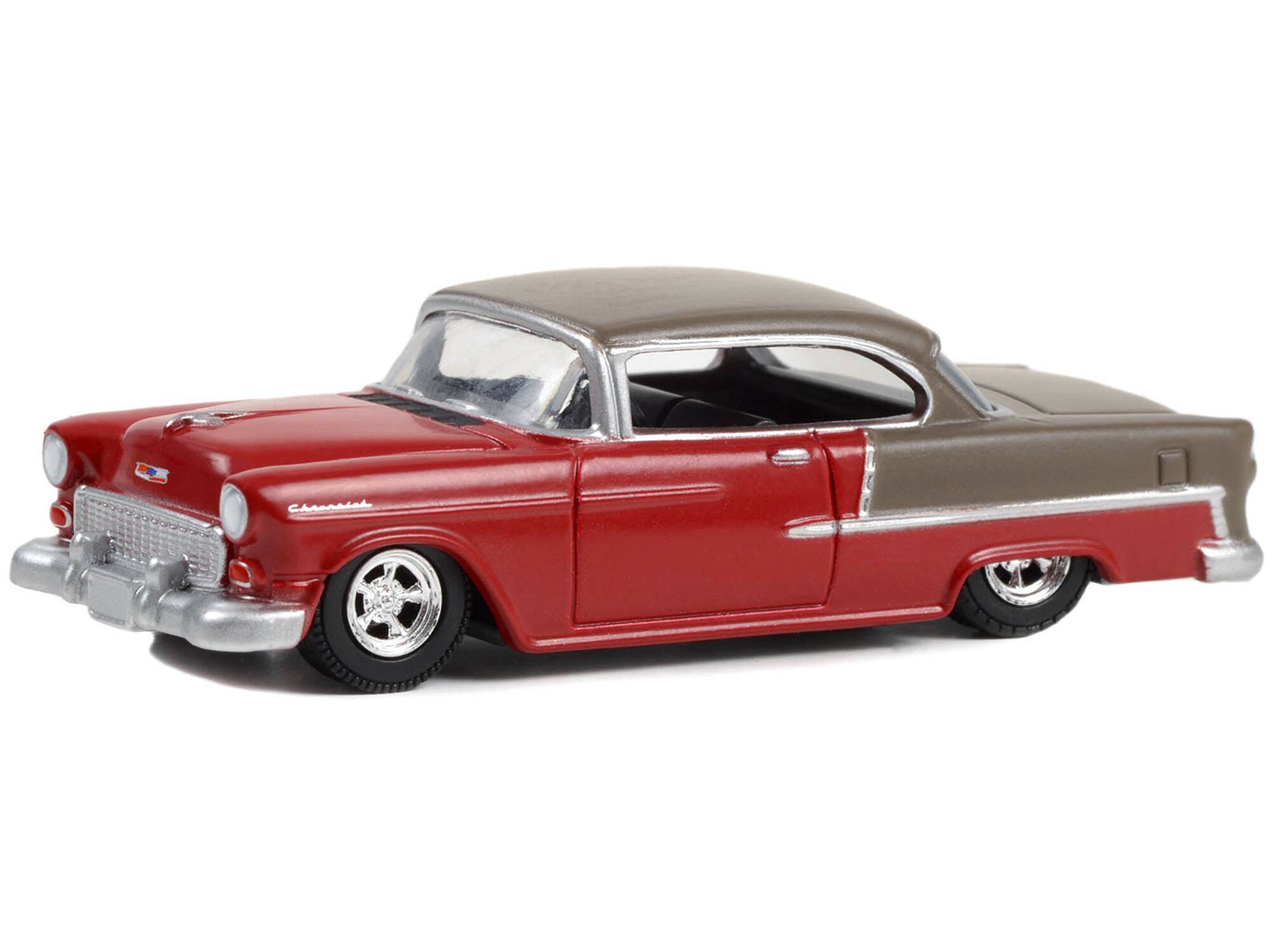Alt View 1. Greenlight - 1955 Chevrolet Bel Air Lowrider Ruby Red and Matt Bronze "California Lowriders" Series 3 1/64 Model Car by Greenlight.
