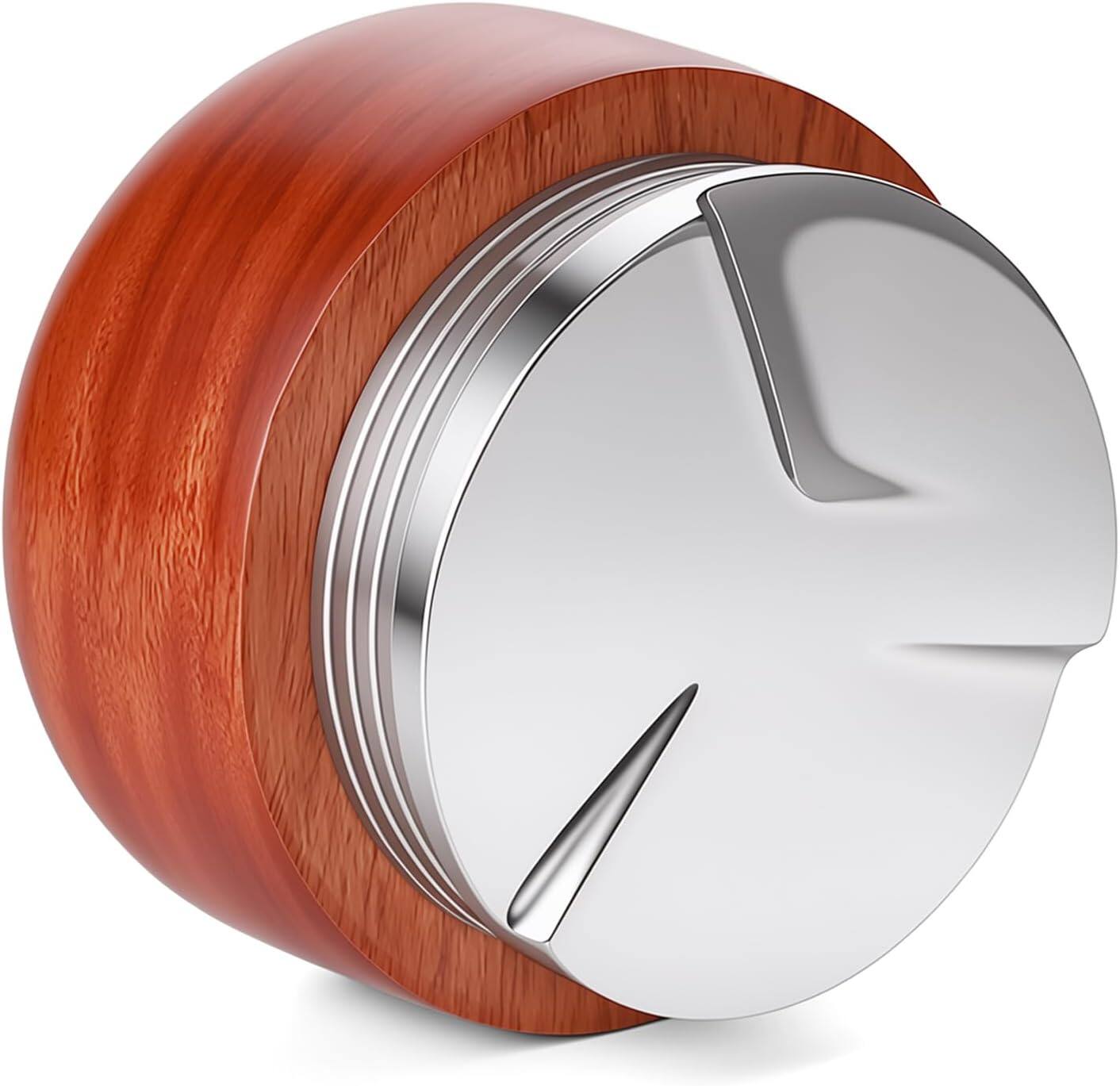 Front. Casabrews - Espresso Distribution Tool, 3-Angled Coffee Leveler for 51mm Portafilters, 304 Stainless Steel Base with Walnut Wood - Red.