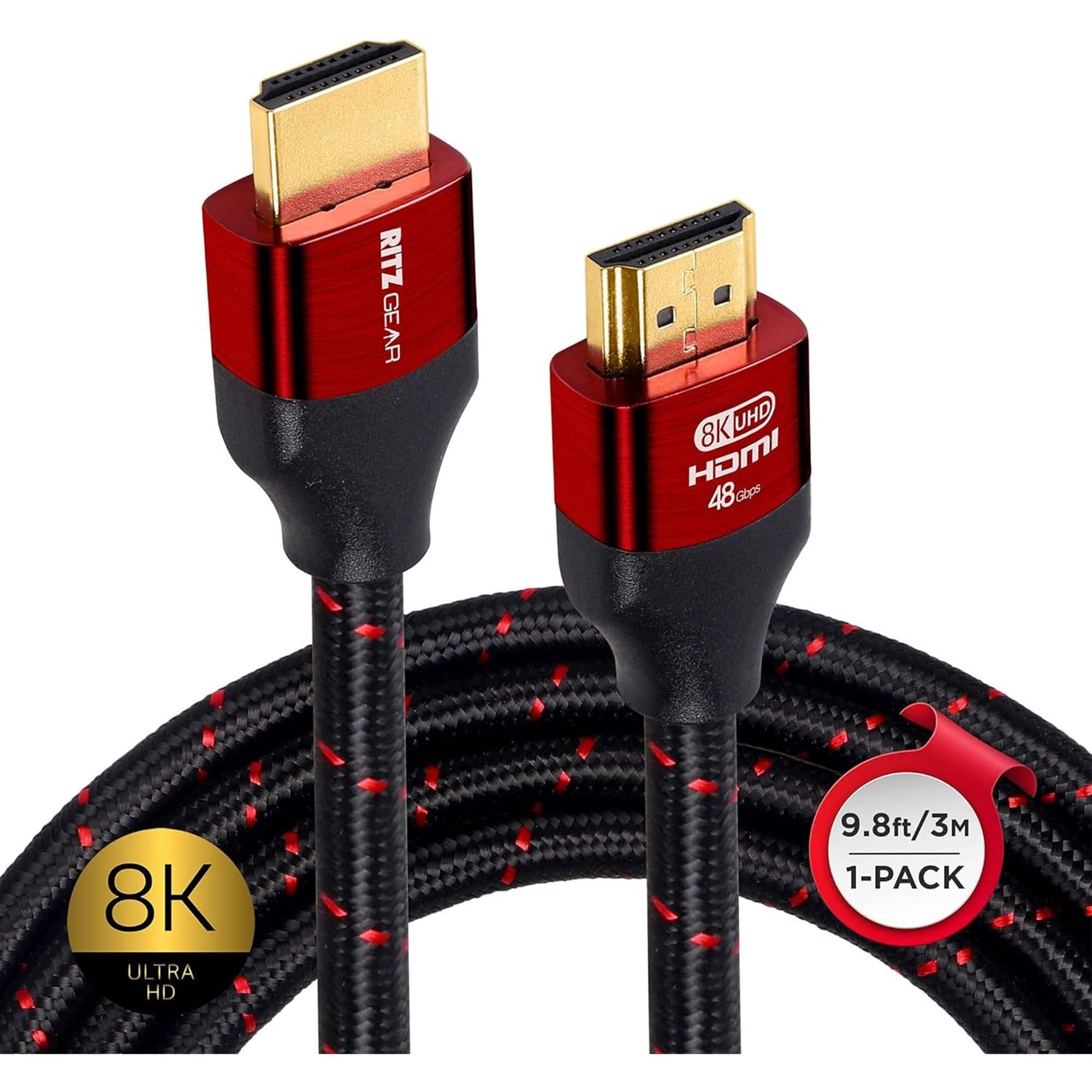 Ritz Gear - 6.6 ft. 8K HDMI Cable, High Speed 48 Gbps HDMI to HDMI Cable, 1-Pack - Red