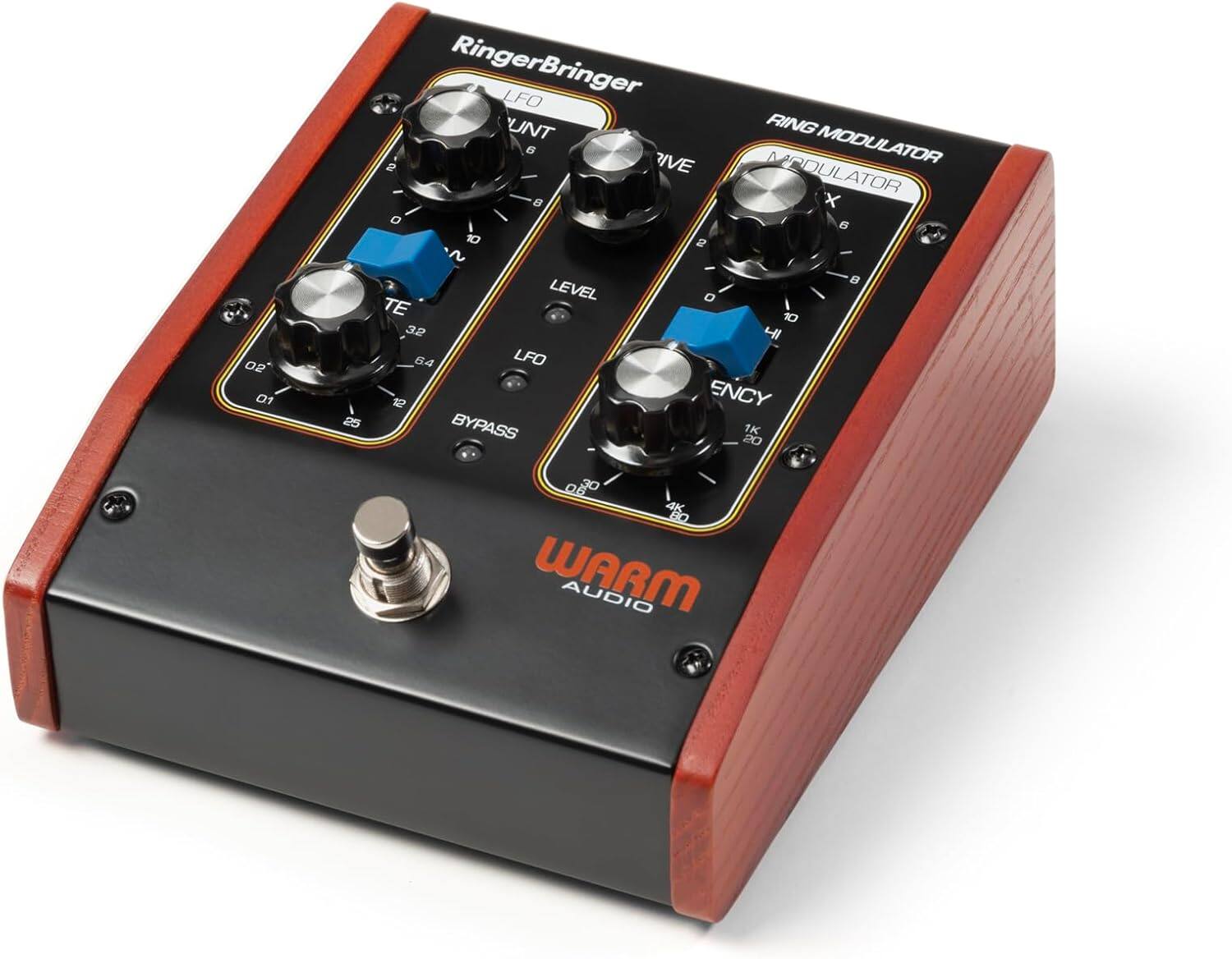 02 01 25 RingerBringer LFO UNT RING 6 RIVE VRDUL MODULATOR 2 MODULATOR ATOR 8 x 0 6 10 2 ~  LEVEL O TE 10 32  64 LFO 12 ENCY BYPASS 20 1K Re 80 WARM AUDIO