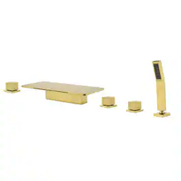 Boyel Living - Bathtub Faucet with Waterfall Spout and Handheld Shower Five Hole Installation Hot Cold Control - Brushed Gold