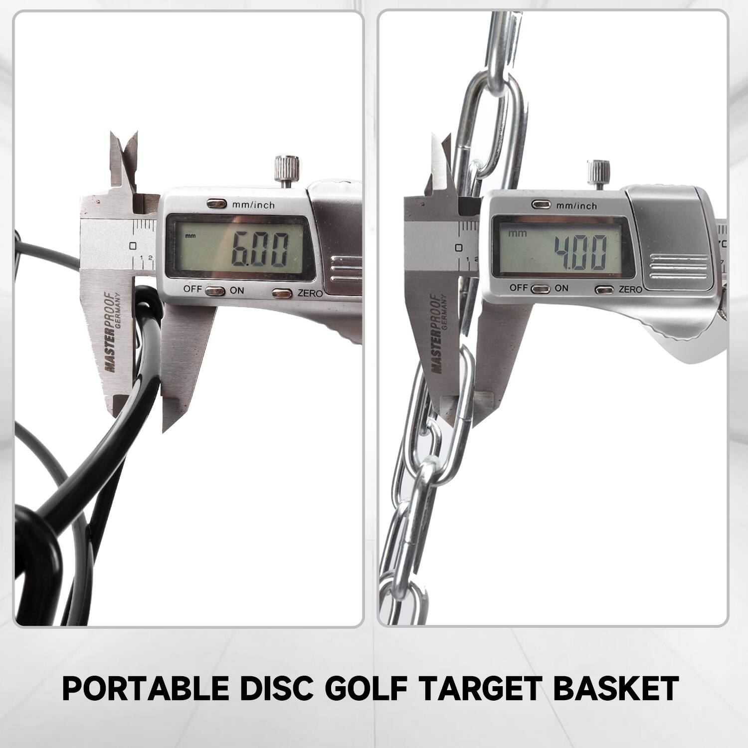 GERMANY MASTERPROOF - OFF mm/inch 600 ON ZERO
GERMANY MASTERPROOF . mm/inch 400 ON ZERO
PORTABLE DISC GOLF TARGET BASKET