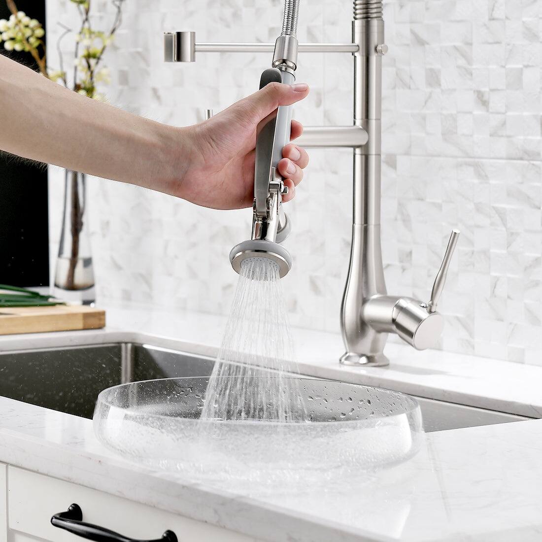 Alt View 4. Boyel Living - Silver Single Handle Pull Down Sprayer Kitchen Faucet - Silver.