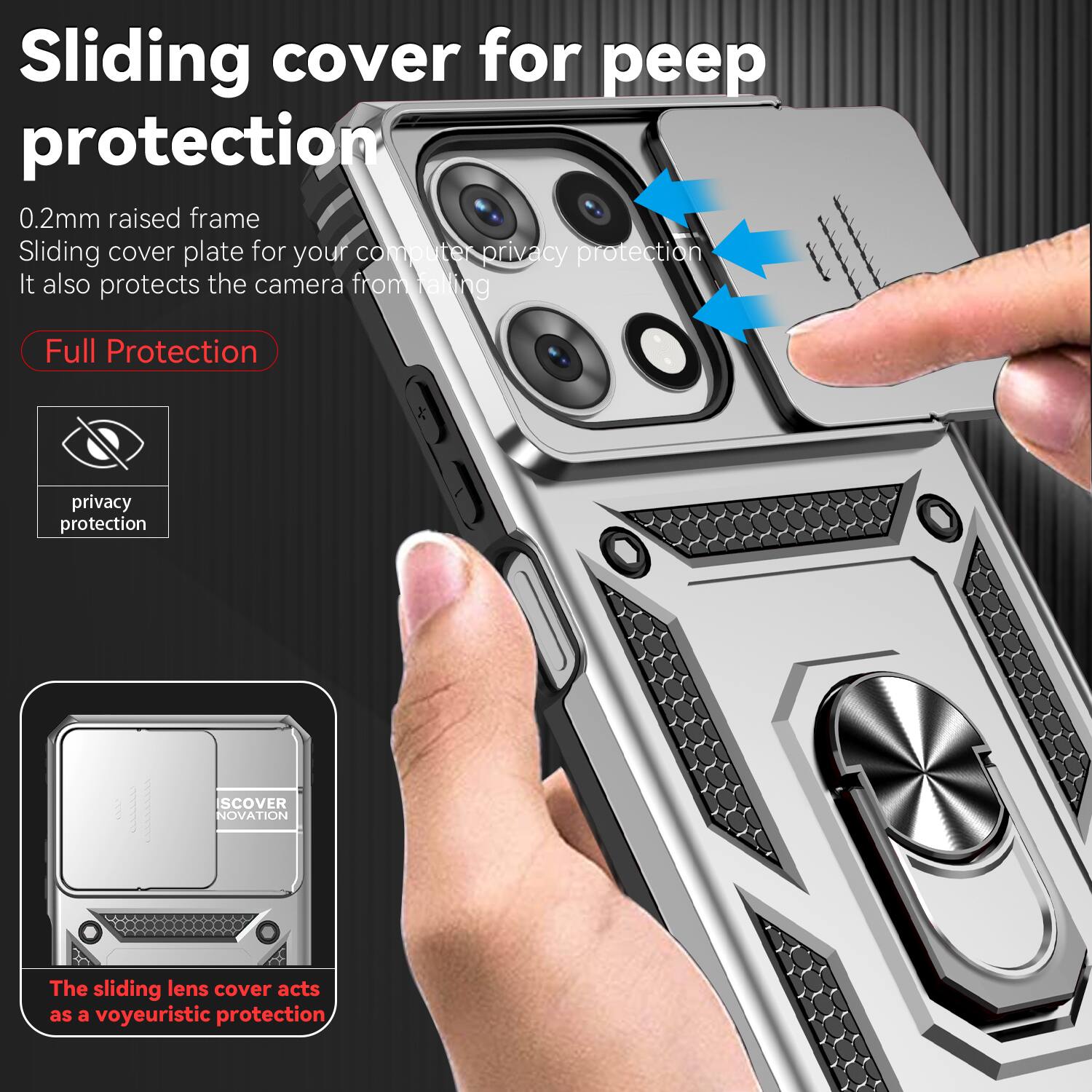 Sliding cover for peep protection

0.2mm raised frame  
Sliding cover plate for your computer privacy protection  
It also protects the camera from falling

Full Protection

privacy protection

The sliding lens cover acts as a voyeuristic protection