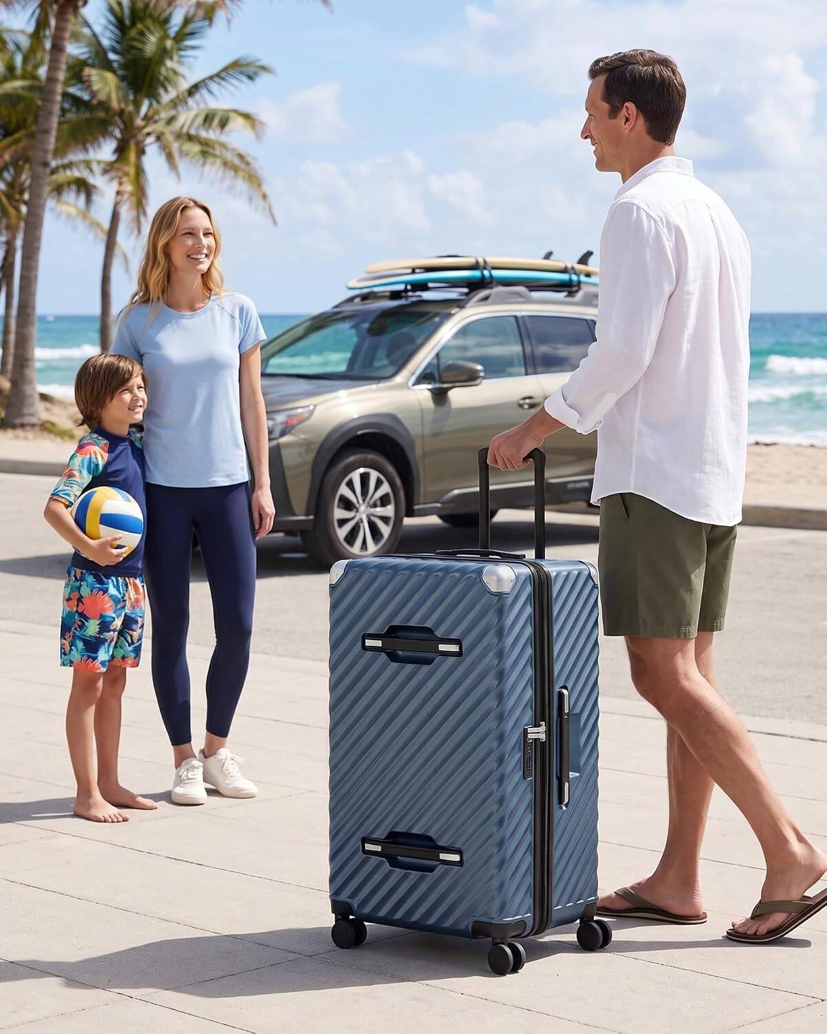 Angle. LUGGEX - LUGGEX 30 Inch Checked Luggage, Expandable PC Hardside Large Trunk Suitcase with Shock - Absorbing Wheels - EX-Pro - Blue.