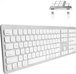 Macally - Wired Keyboard for Mac with USB Ports for Mouse - Compatible Apple Keyboard for MacBook Pro/Air, iMac - Aluminum - Silver Brushed Aluminum