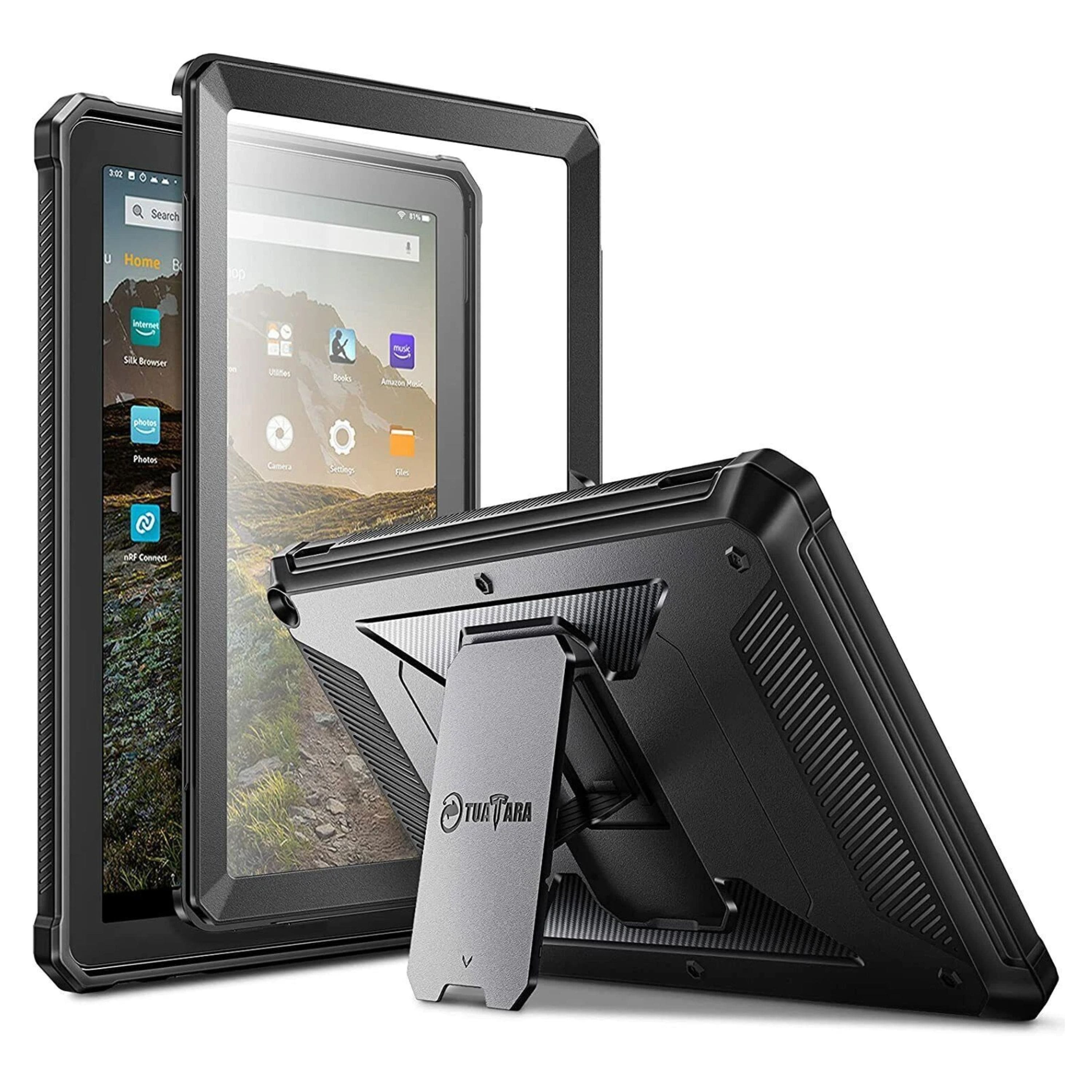 Kitcheniva - Rugged Hybrid Case With Built-in Screen Protector Kickstand For Amazon Fire HD 10 (11th Gen 2021) - Black