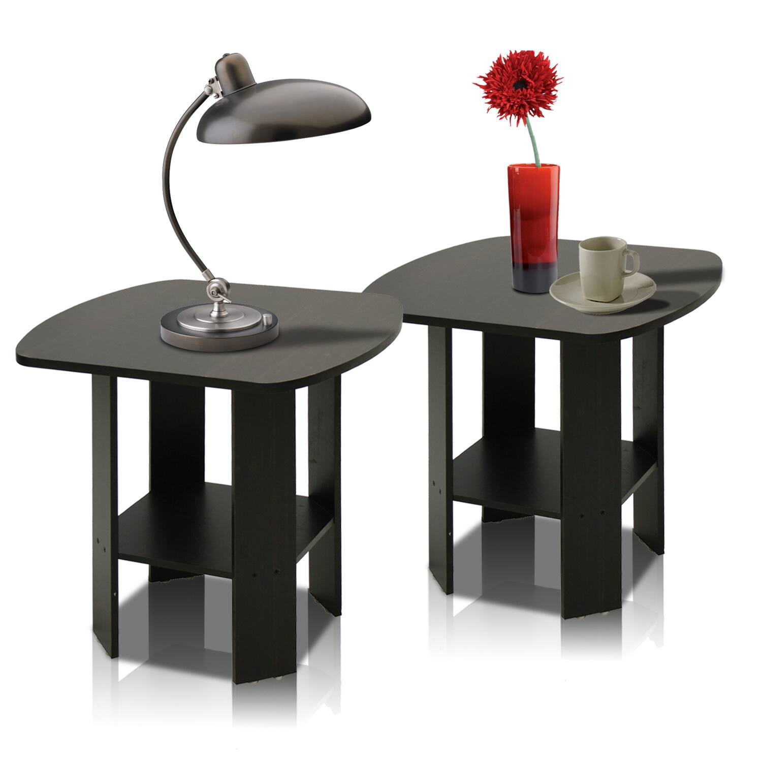 Front. Furinno - Simple Design End/SideTable, Set of 2 - Espresso.