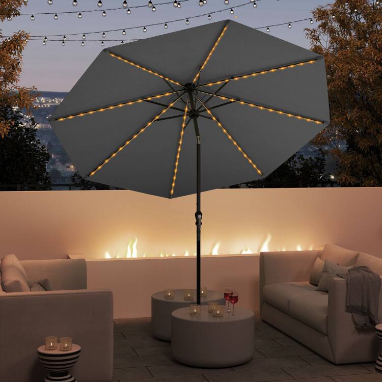 Alt View 4. Mondawe - 10 FT Solar Patio Umbrella 96 Multi-Colored Flowing LED Lights Tilt - Gray.