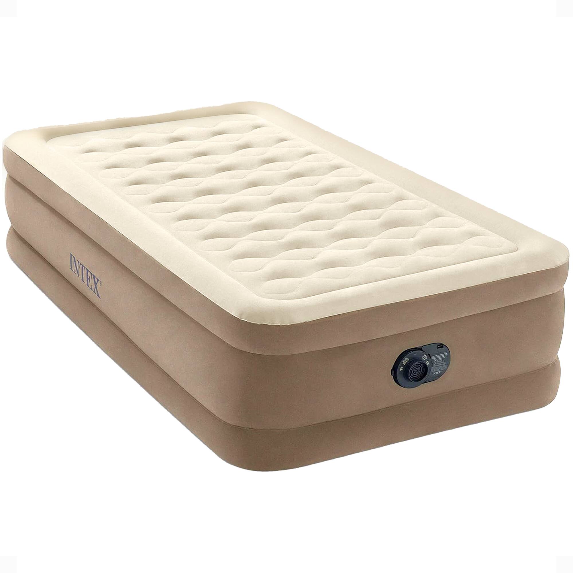 Front. Intex - Intex 64425ED Dura-Beam Deluxe Ultra Plush Air Mattress with Built-in Pump, Twin - Beige.