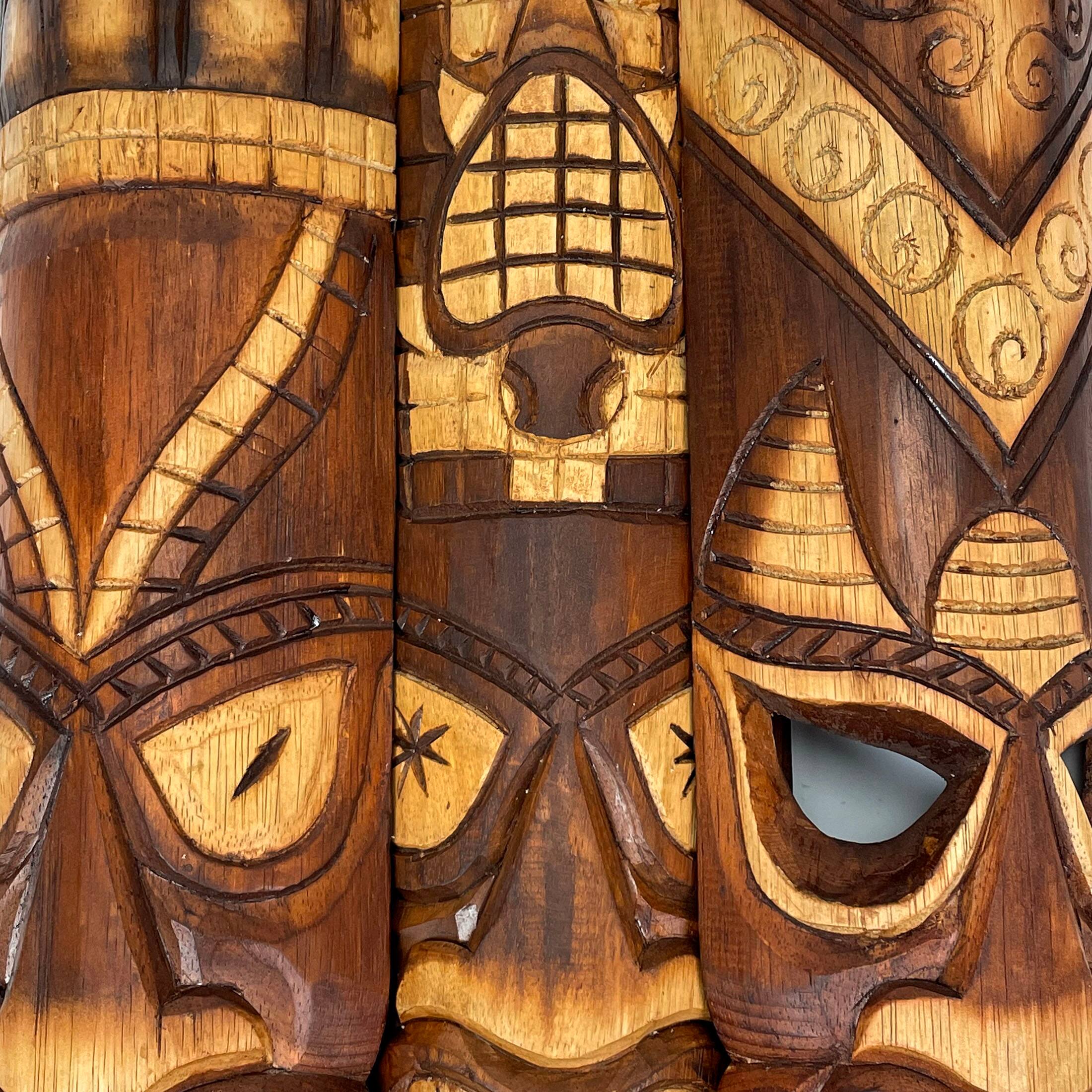 Alt View 4. Zeckos - 24 Inch Hand Carved Tiki Mask Wall Decor Tropical Beach Home Hanging Art Set / 3 - Brown.