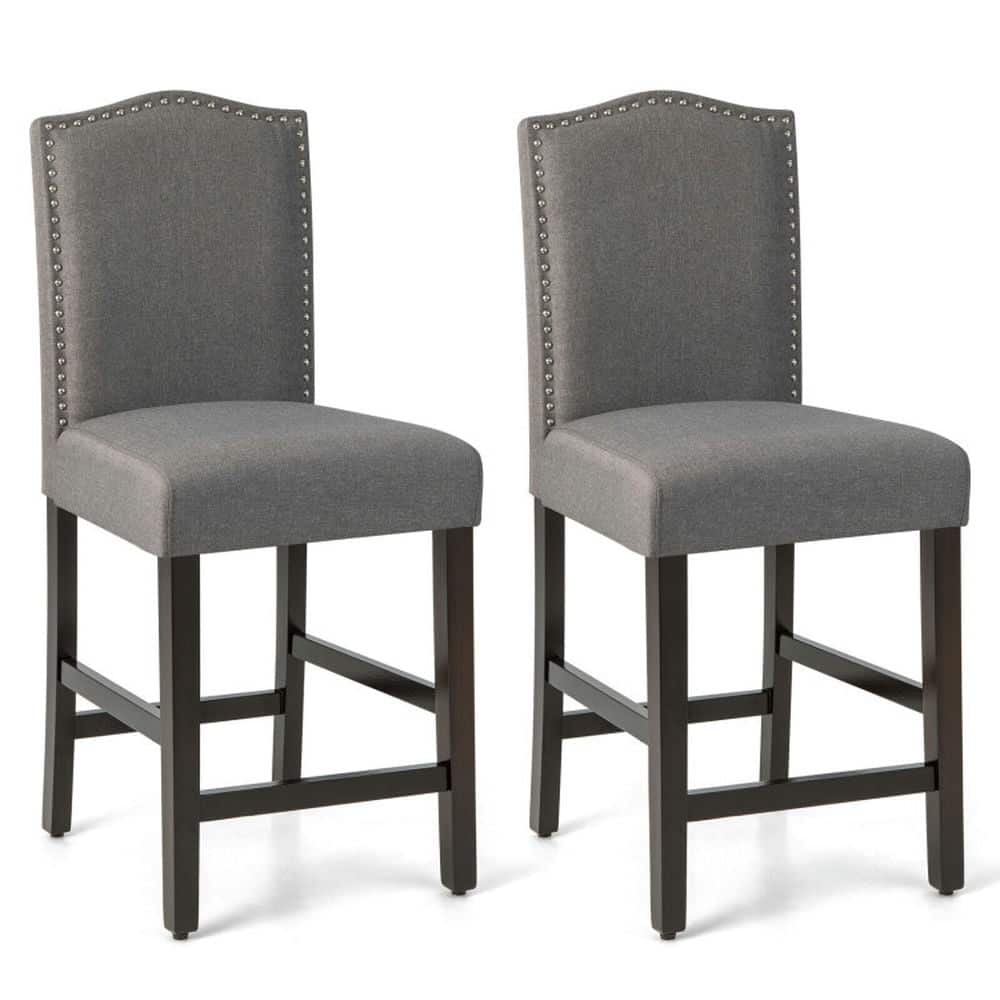 Kadyn - 2 Pcs Fabric Nail Head Counter Height Dining Side Chairs Set- for Kitchen Island - Gray