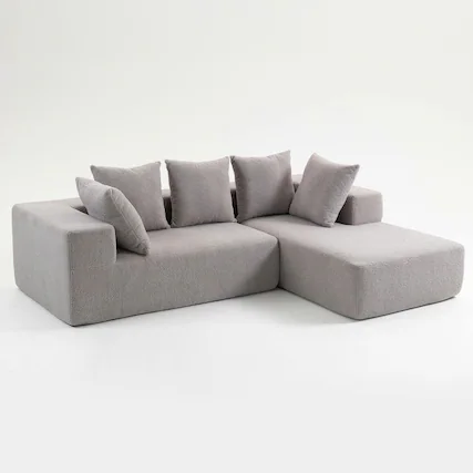 Front. Kadyn - L-Shaped Full Foam Sectional Sofa, 5 Pillows, Compressed Shipping, Flannelette, Space Saving Design, Gray - Gray.