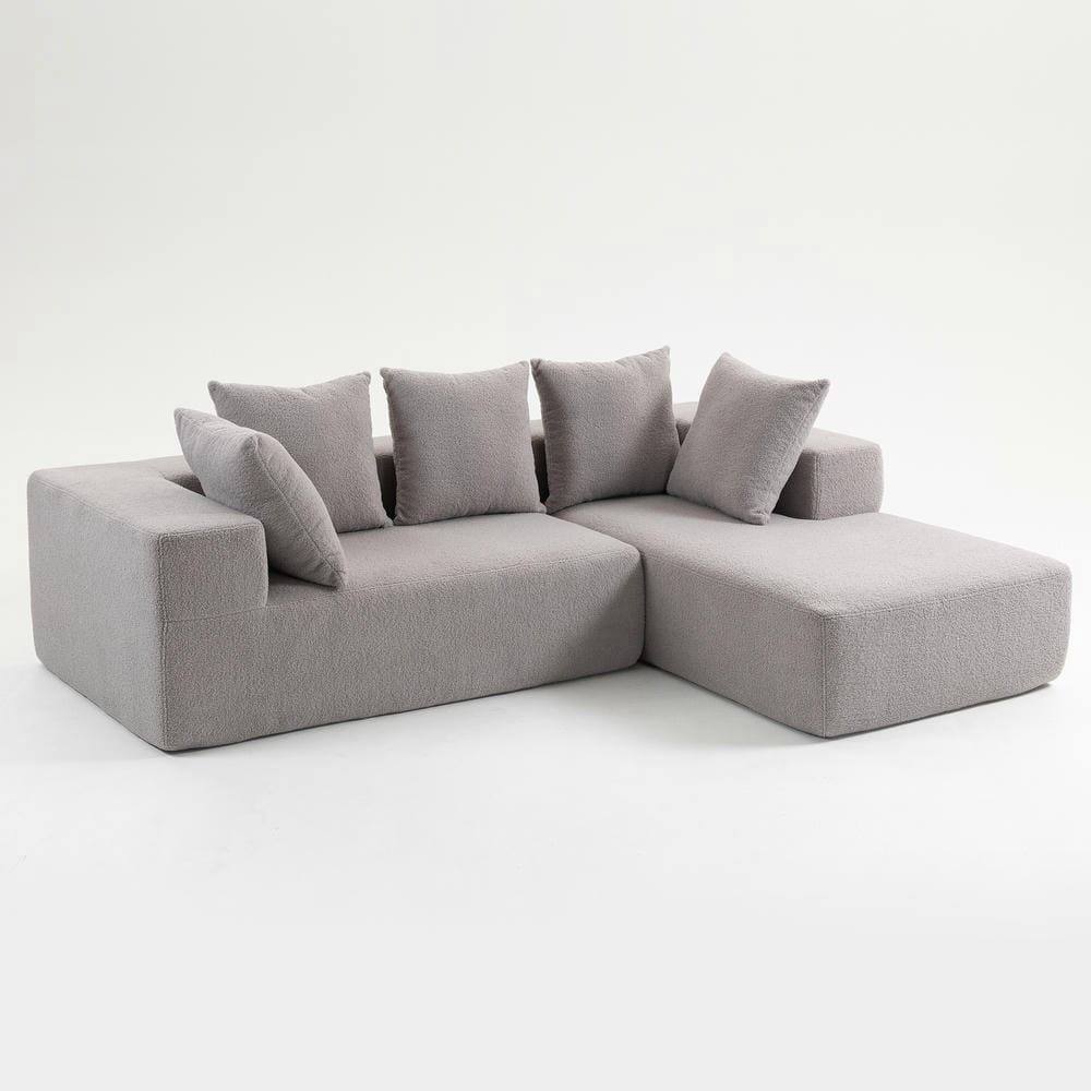 Front. Kadyn - L-Shaped Full Foam Sectional Sofa, 5 Pillows, Compressed Shipping, Flannelette, Space Saving Design, Gray - Gray.