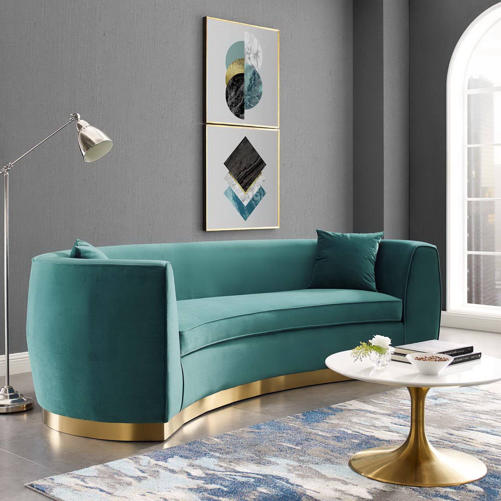Alt View 1. Modway - Resolute Curved Performance Velvet Sofa by Modway - Blue.