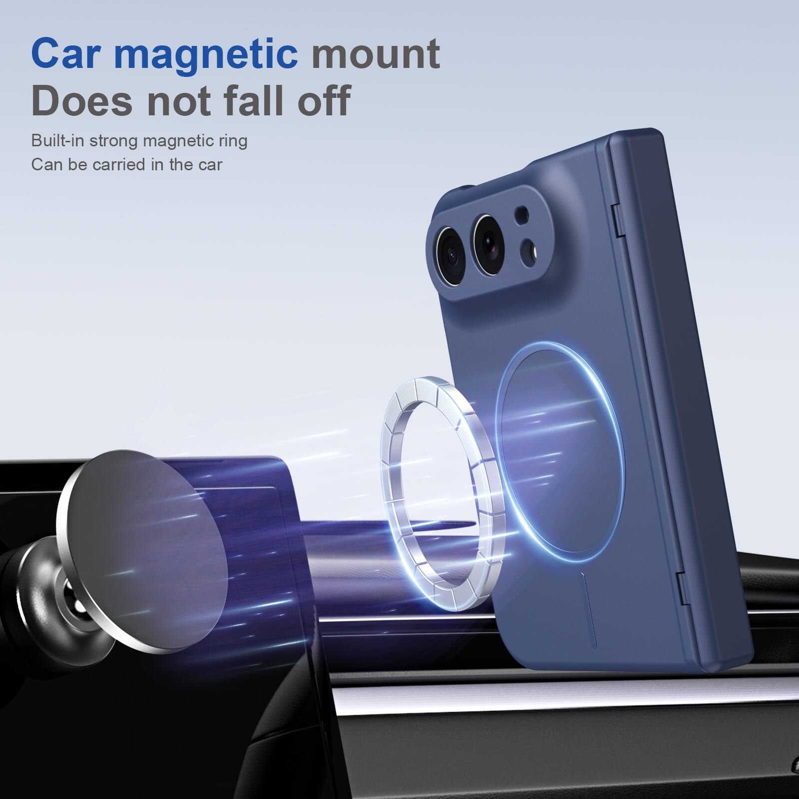 Car magnetic mount  
Does not fall off  
Built-in strong magnetic ring  
Can be carried in the car