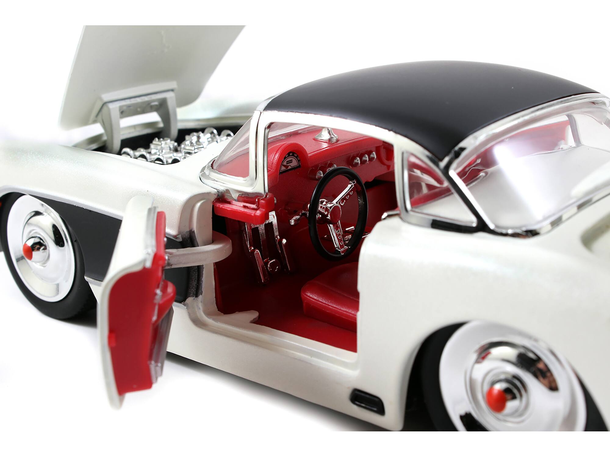 Alt View 2. Jada - 1957 Chevrolet Corvette Satin Cream Metallic with Matt Black Top and Side 1/24 Diecast Model Car by Jada.