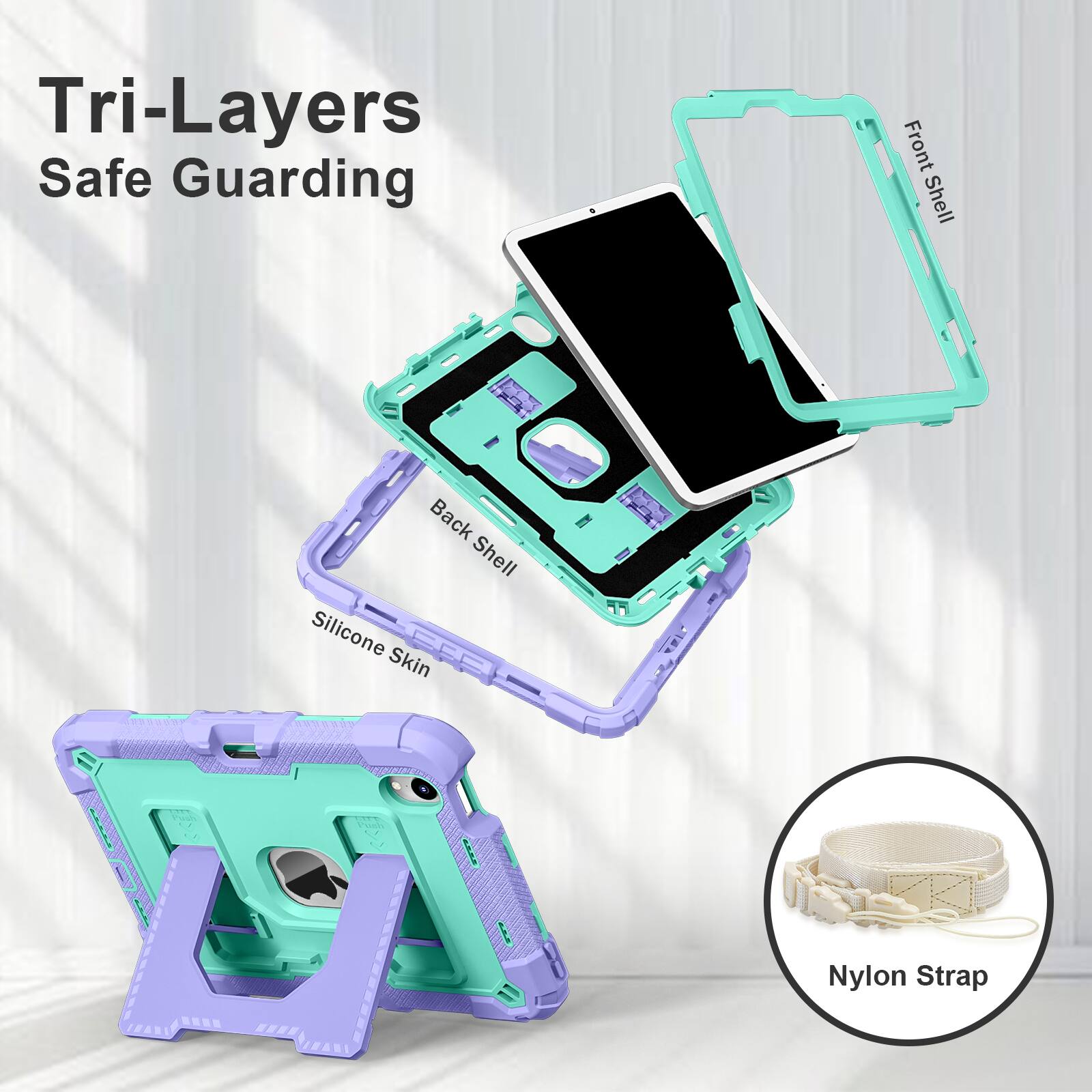 Tri-Layers Safe Guarding  
Front Shell  
Back Shell  
Silicone Skin  
Nylon Strap