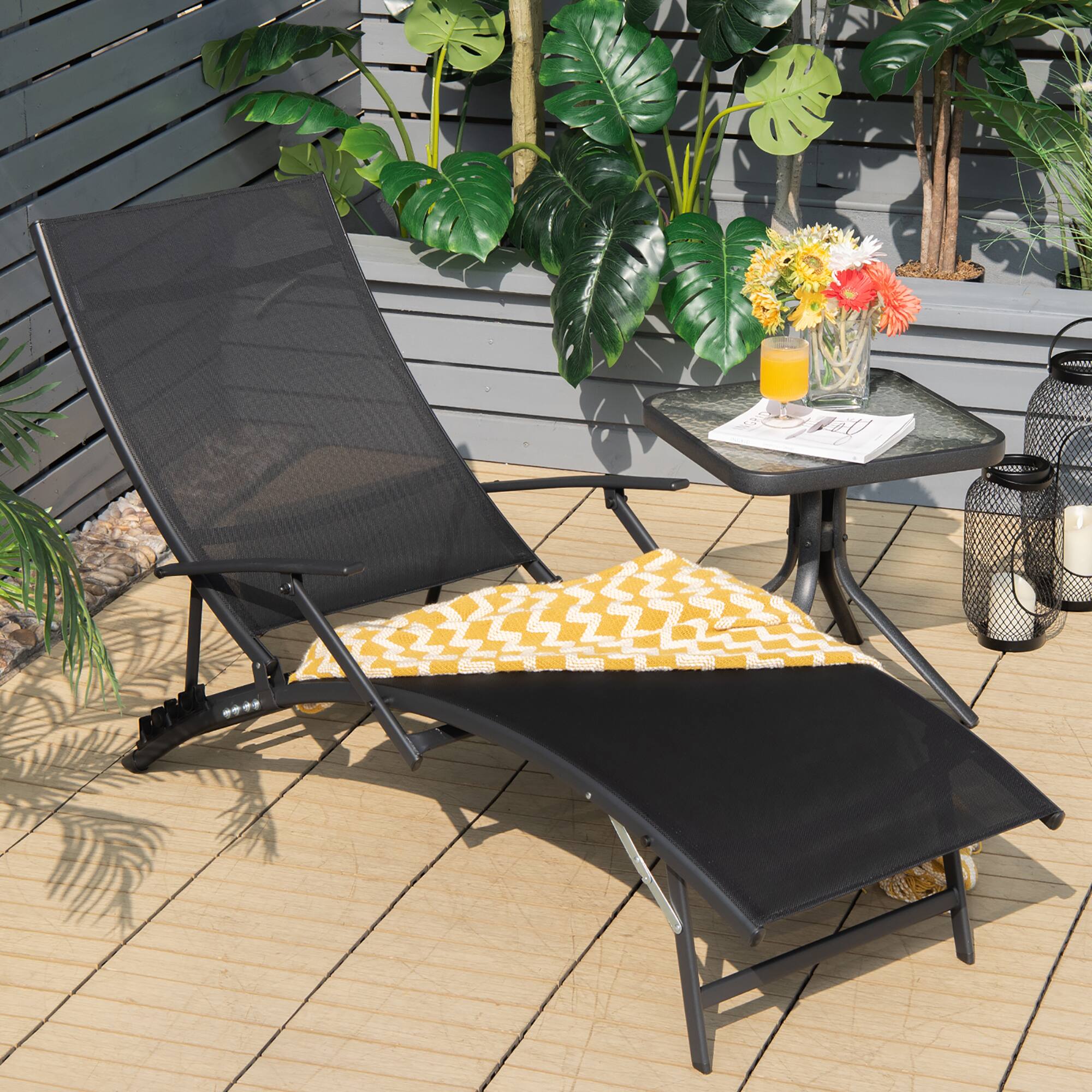 Alt View 10. Costway - Costway 2PCS Patio Folding Lounge Chair Chaise Recliner Adjustable Stackable W/Armrest - Black.