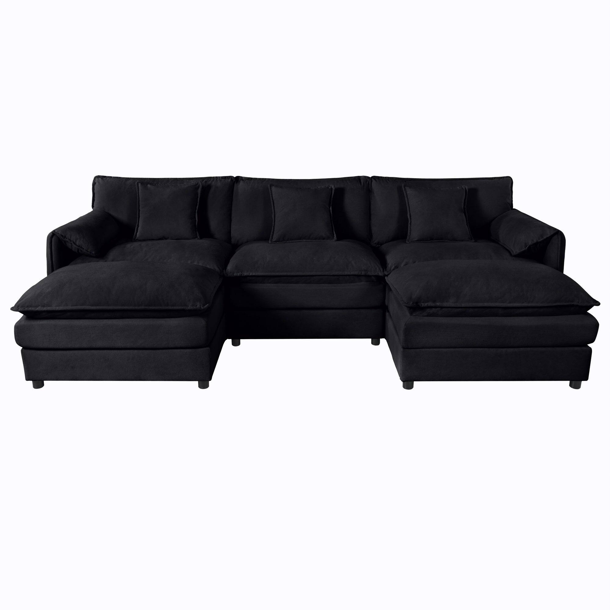 Alt View 1. Boyel Living - Modern Minimalist Black Chenille Sofa with Side Storage Pockets 5-Seat - Black.