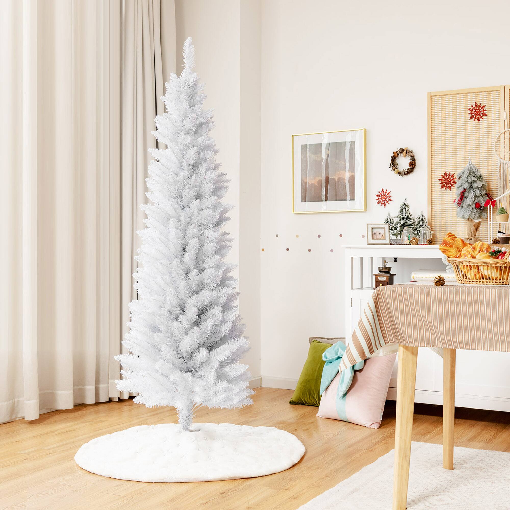 Gymax - 6 FT Artificial Pencil Christmas Tree Leafy Unlit Slim Xmas Tree - White