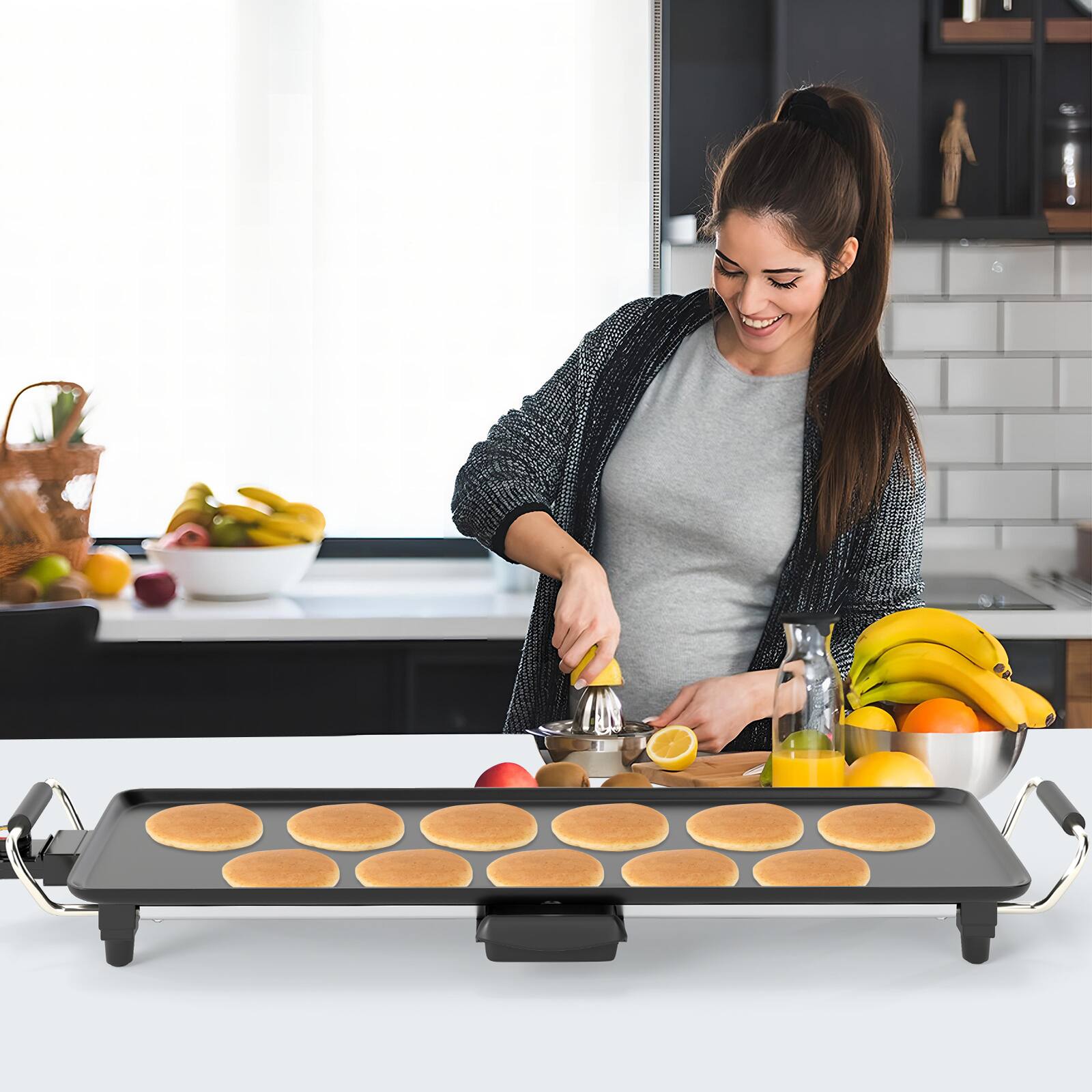 Alt View 3. Gymax - Gymax 27'' Large Electric Griddle w/ Adjustable Temperature Thermostats and Drip Tray - Black.