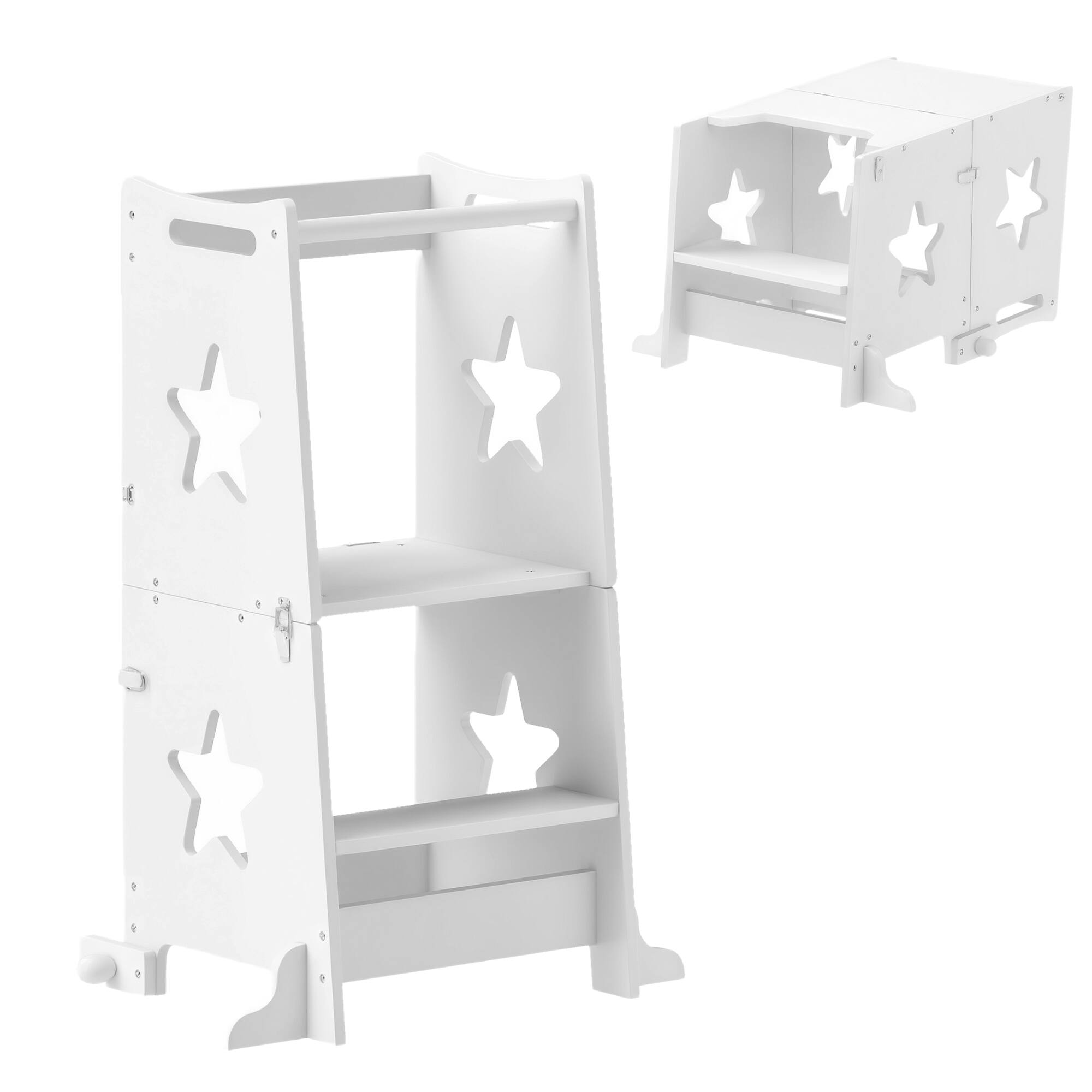 Qaba - 2 in 1 Toddler Tower, Step Stool, Kids Kitchen Stool Helper, Safety Rail, Bathroom, Sink, Kitchen, Counter, 3-6 Years - White price history on PriceWatchPro