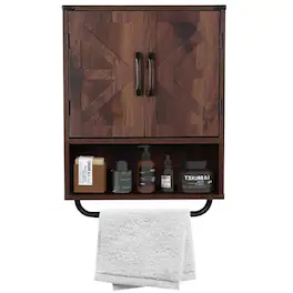 Hivvago - Farmhouse Bathroom Wall Cabinet with Towel Bar Wood Finish - Brown