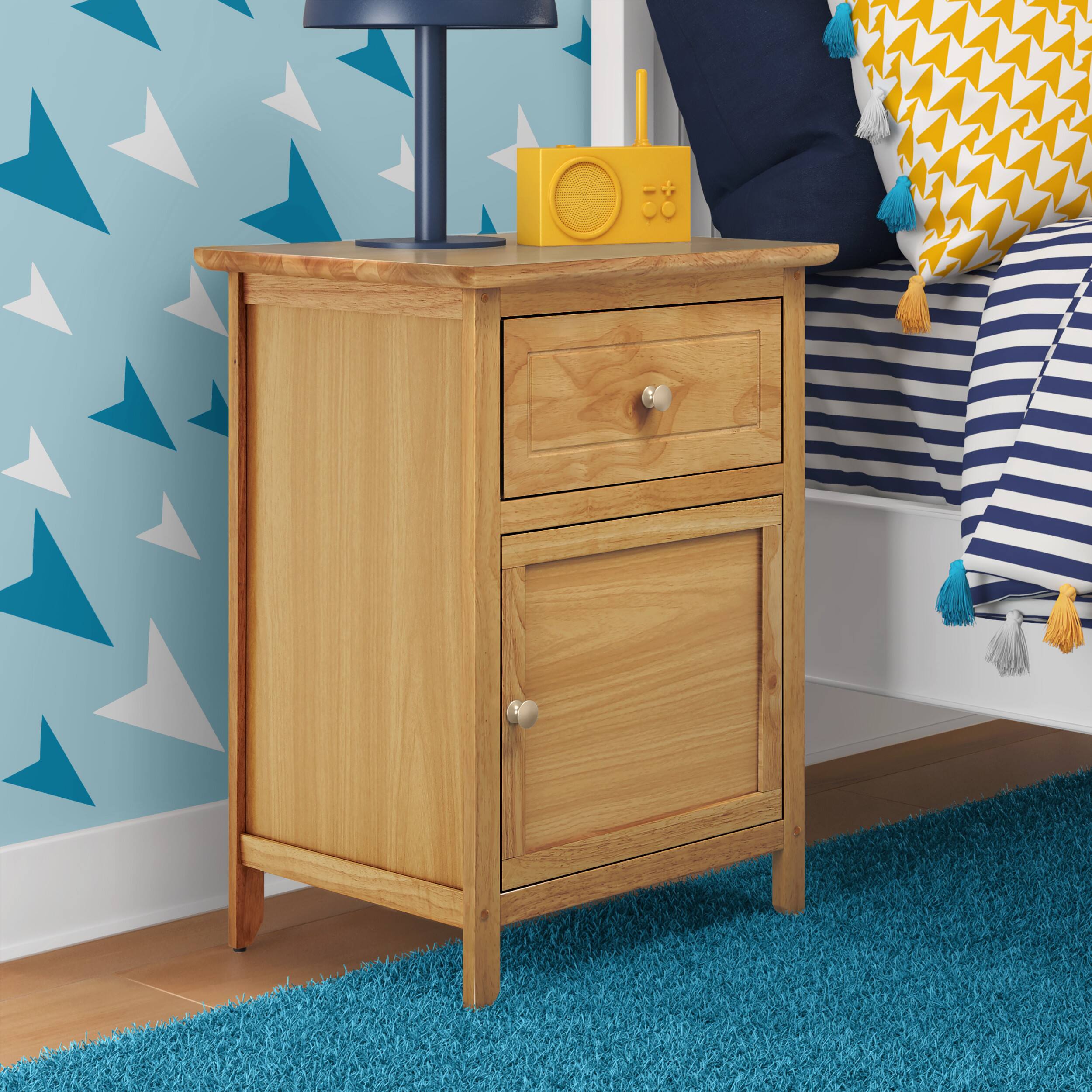 Angle. Click Decor - Alcott Side Table with Single Drawer and Storage Cabinet - Light Brown.