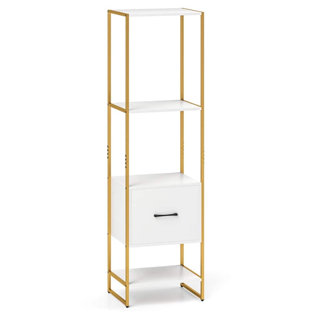 Pefilos - 5-Tier Narrow Bookcase, Book Shelf with 4 Open Shelves and Storage Drawer - White