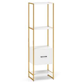 Pefilos - 5-Tier Narrow Bookcase, Book Shelf with 4 Open Shelves and Storage Drawer - White