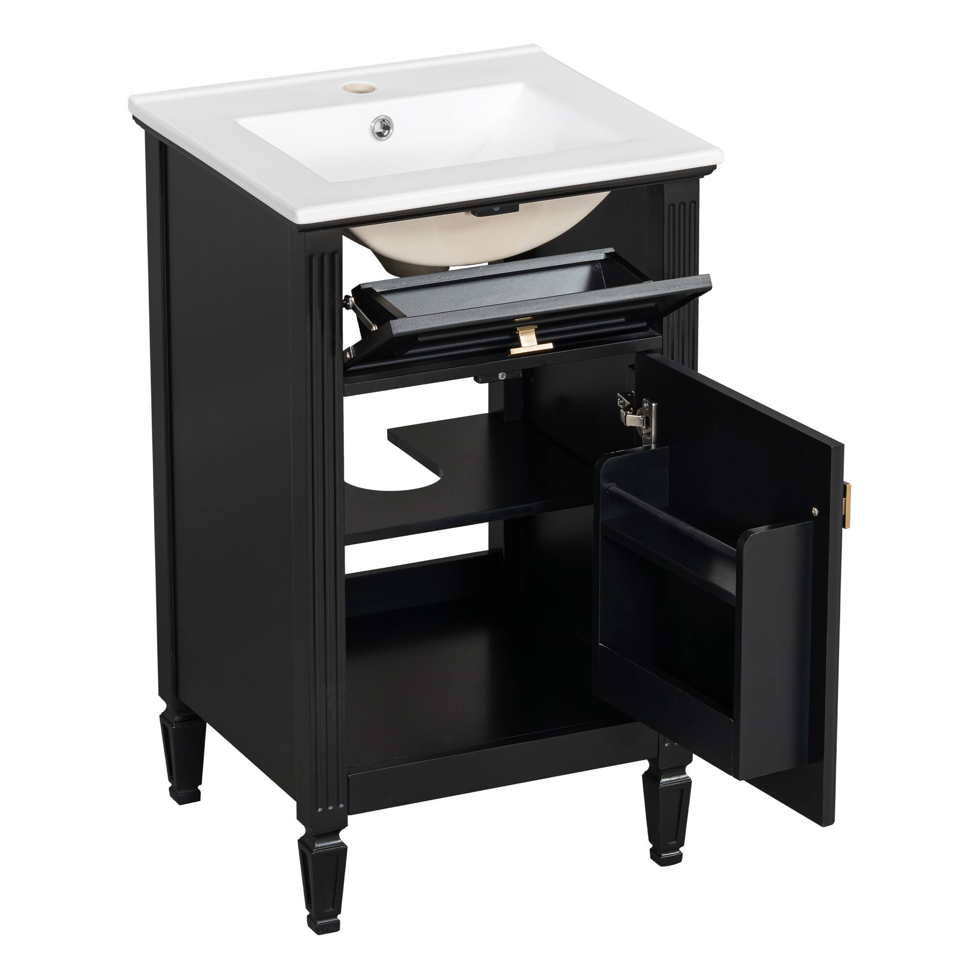 Alt View 1. Whisen - 20" Bathroom Vanity with Sink, Adjustable Shelf & Tilt-Out Drawer, Zinc Alloy Knobs  for Small Bathroom - Black.