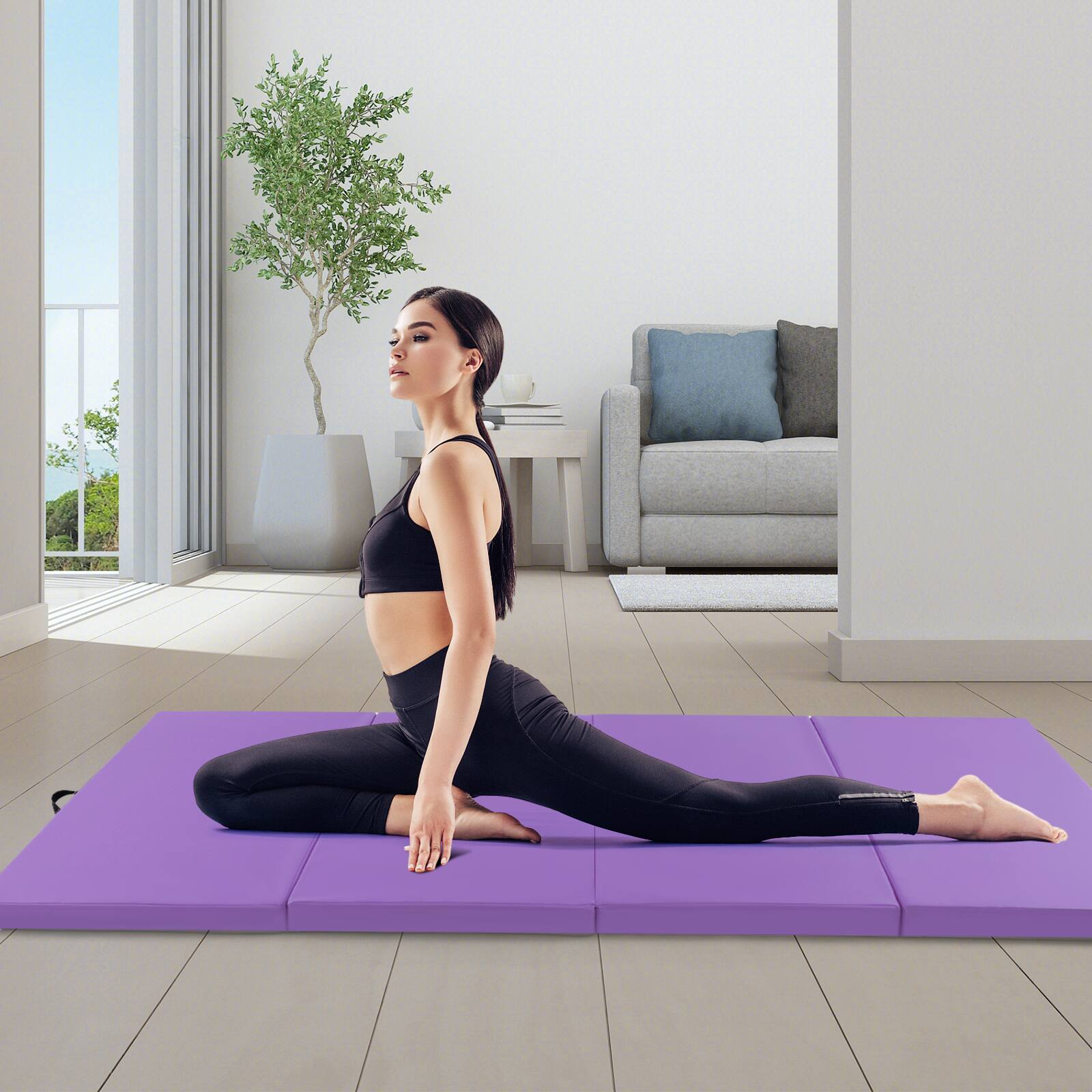 Alt View 1. Costway - Costway 10' x 4' x 2" 4-Panel Folding Exercise Mat w/Carrying Handles for Gym Yoga - Purple.
