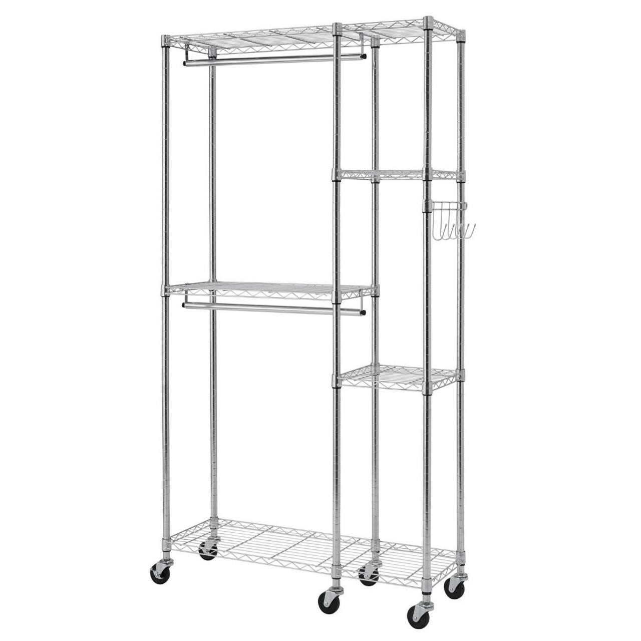 Left. TRINITY - EcoStorage 41x14x76 Rolling Closet Organizer Chrome - Chrome.
