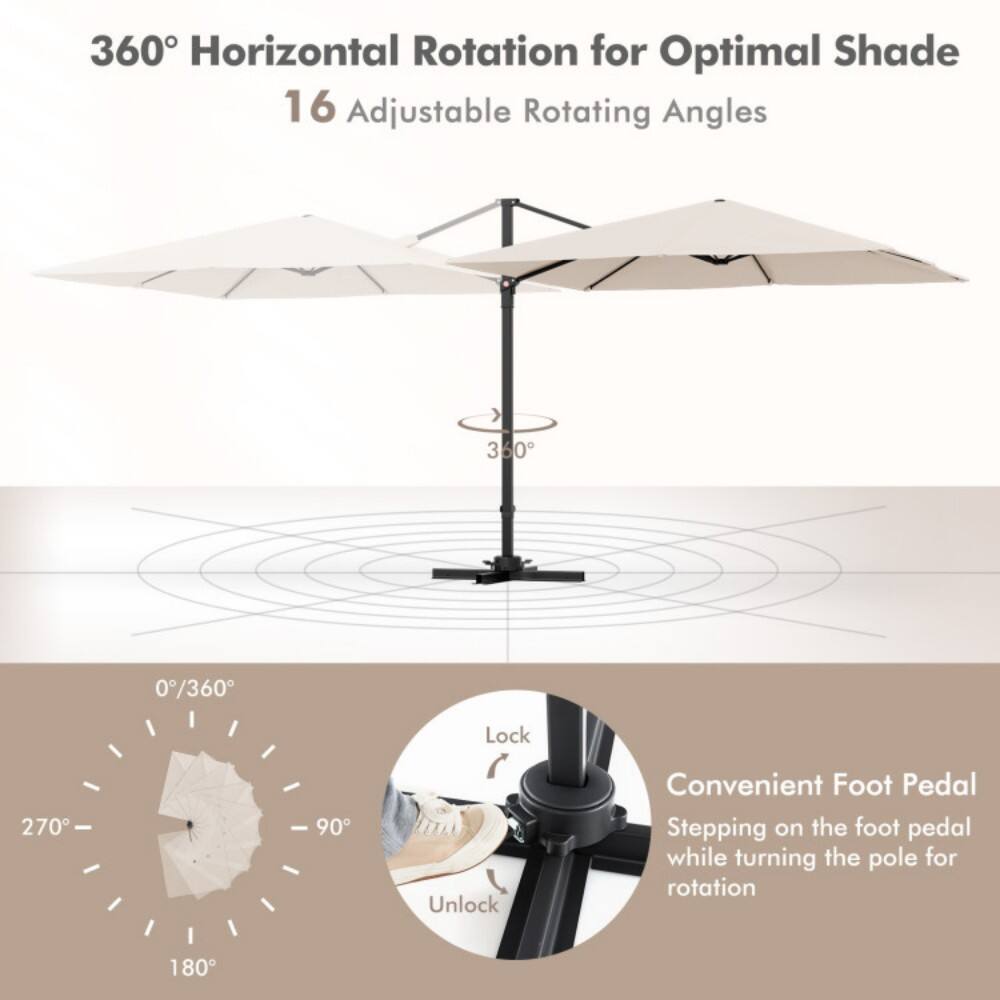 360° Horizontal Rotation for Optimal Shade  
16 Adjustable Rotating Angles  

0°/360° Lock  
270° 90° Unlock  

Convenient Foot Pedal  
Stepping on the foot pedal while turning the pole for rotation