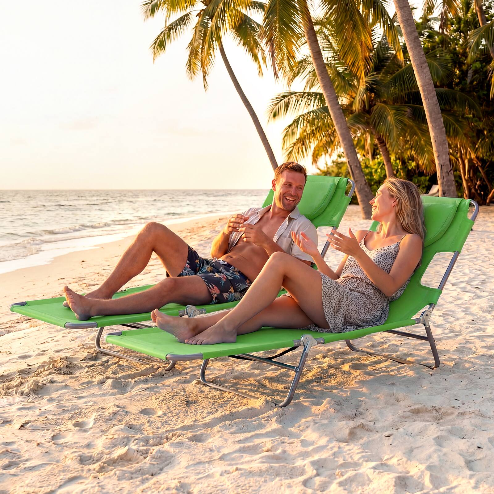 Alt View 1. Gymax - Gymax 2PCS Tanning ChairFolding Beach Lounge Chair w/5-Position Adjustable Backrest Green - Green.
