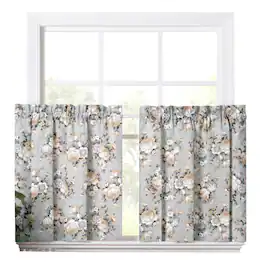 Ellis Curtain - Ellis Bella Rose Stylish Medium Scale Printed Floral Pattern 1.5" Rod Pocket Tier for Windows 56"x24" - Mist